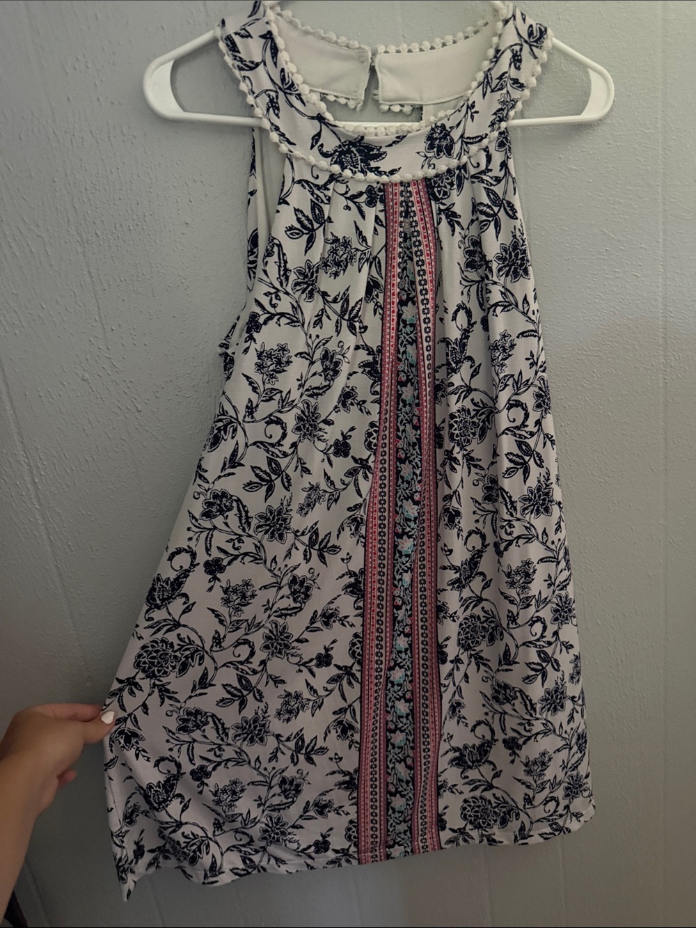 Three Hearts White Floral Halter Dress with Pink Stripe
